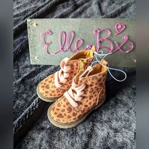 NWT Little Girls Cat & Jack Cheetah Print Pink Lace Side Zip Boot 5, 7